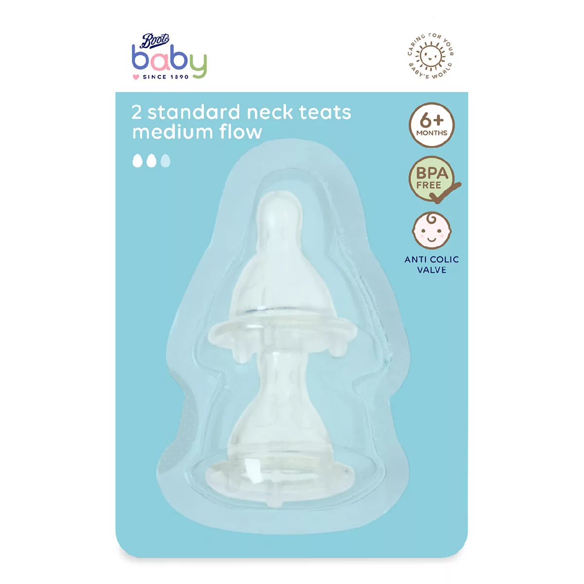 Boots Baby Standard Neck Medium Teat 2 Pack