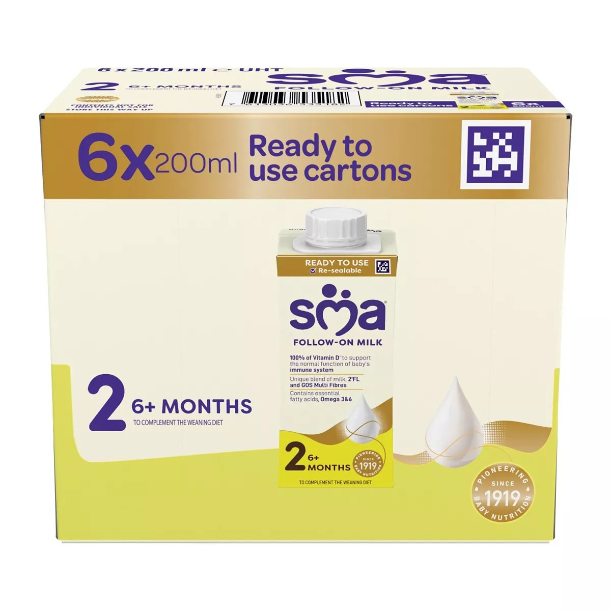 SMA 2 Follow-on Baby Milk Liquid Formula 6 Months+ Multipack 6x200ml