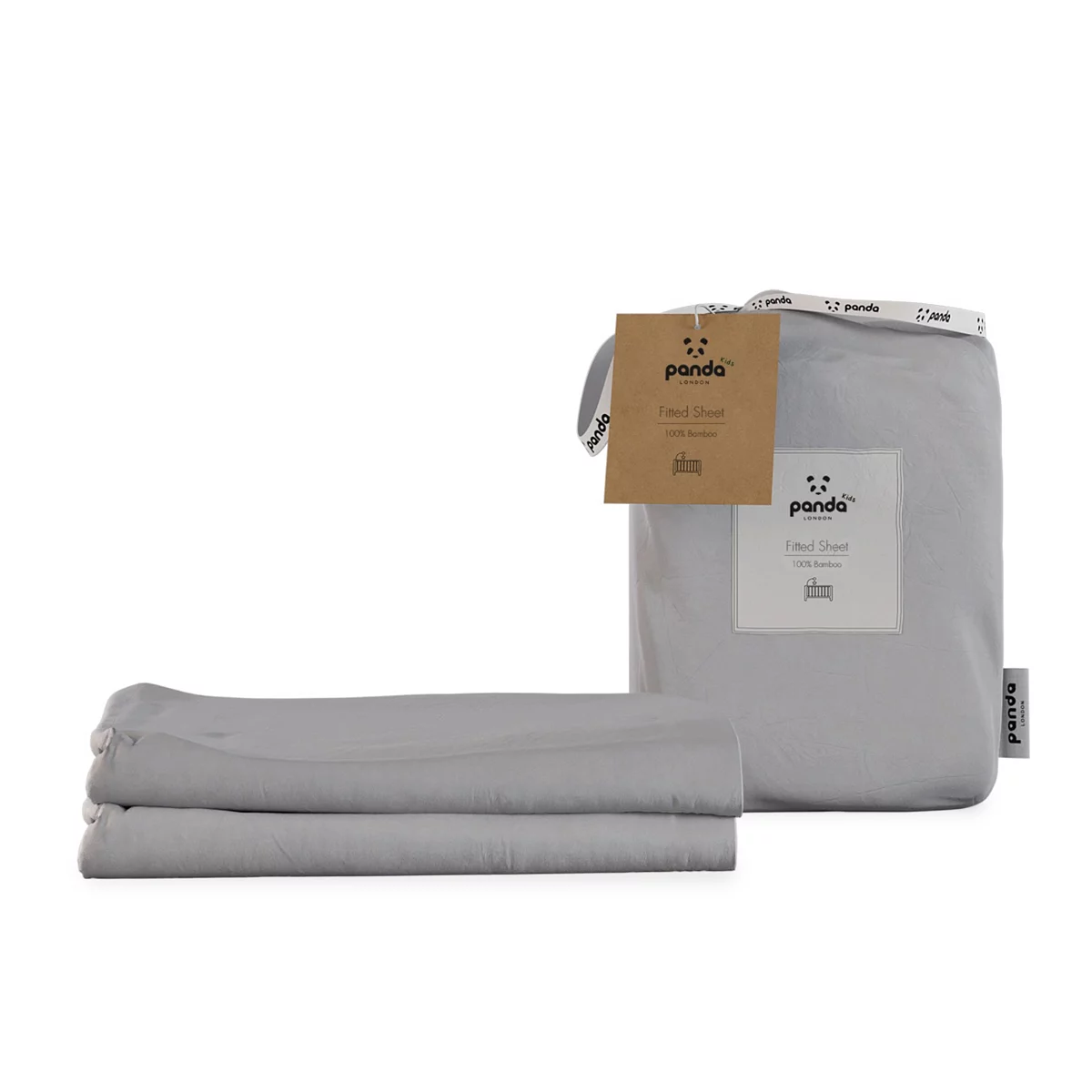 Panda Kids Bamboo Cot Bed Fitted Sheet Grey 2 Pack