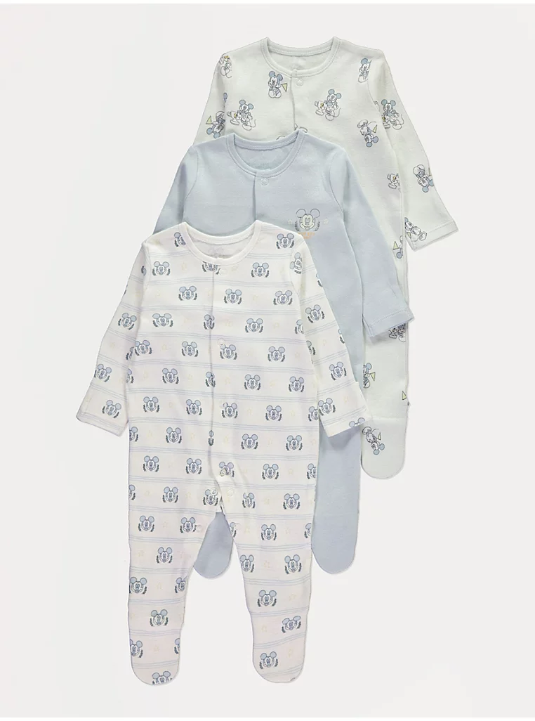 Disney Mickey Mouse Long Sleeve Sleepsuits 3 Pack