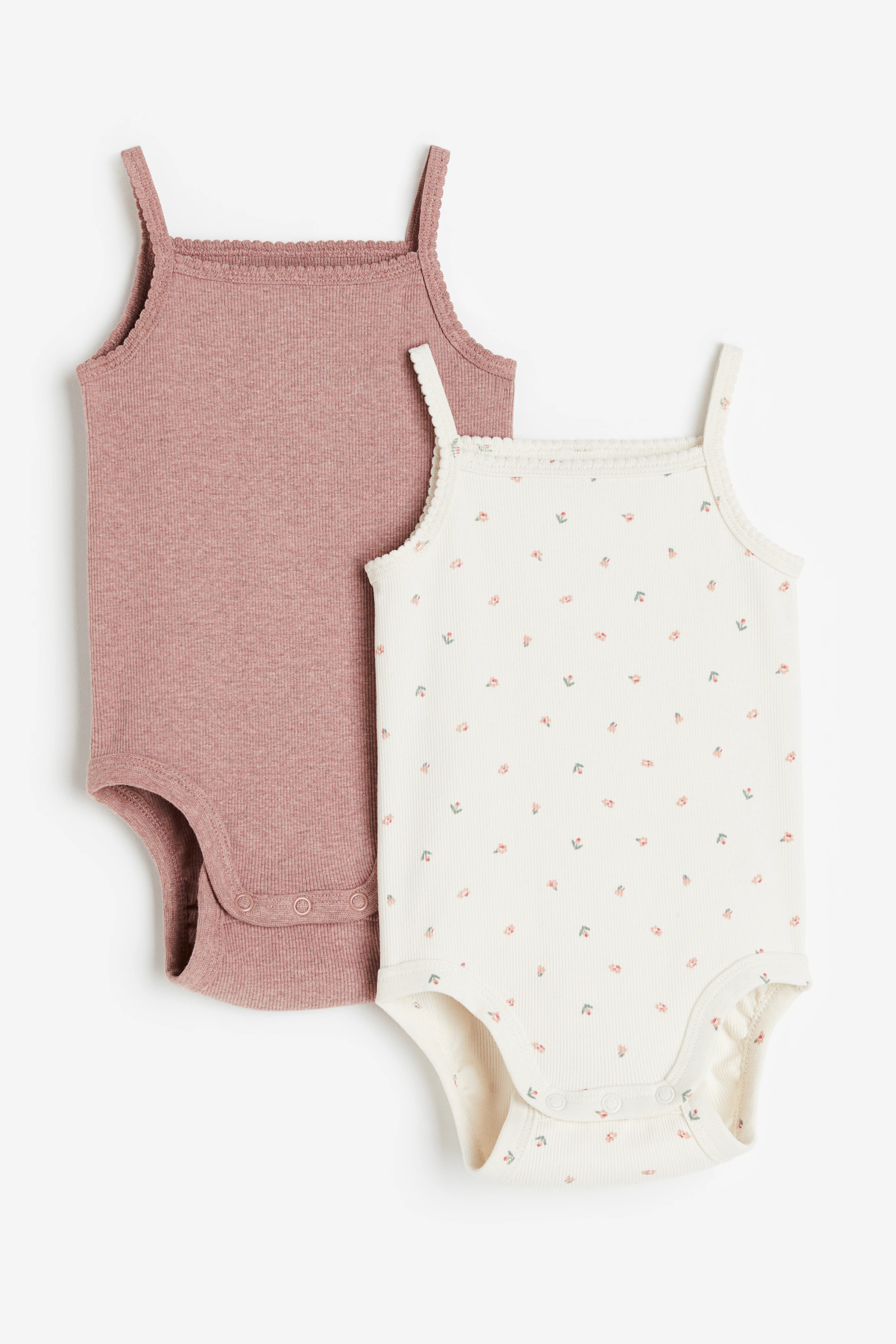 2-pack ribbed cotton bodysuits — Dusty pink/Floral