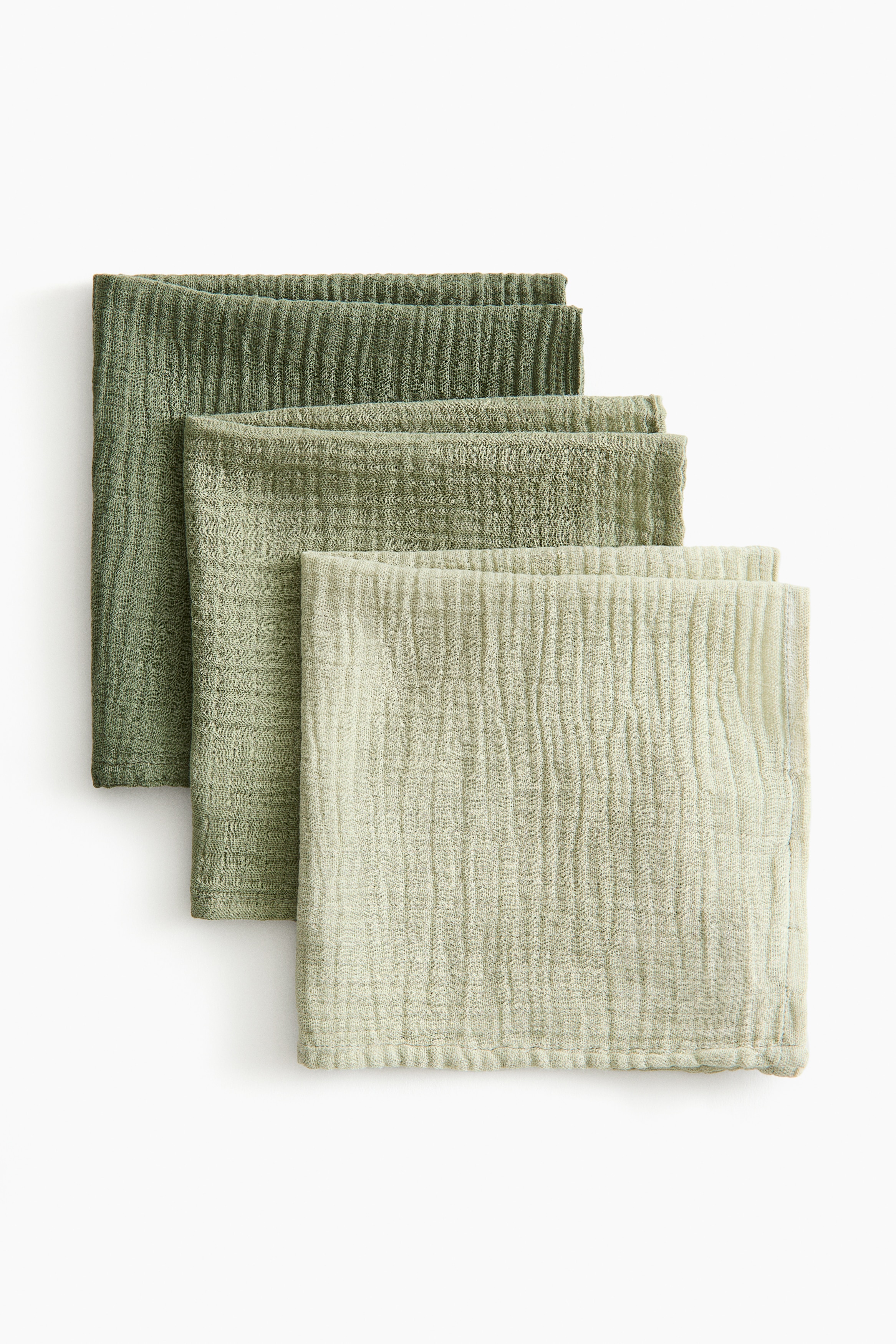 3-pack muslin cloths — Light khaki green