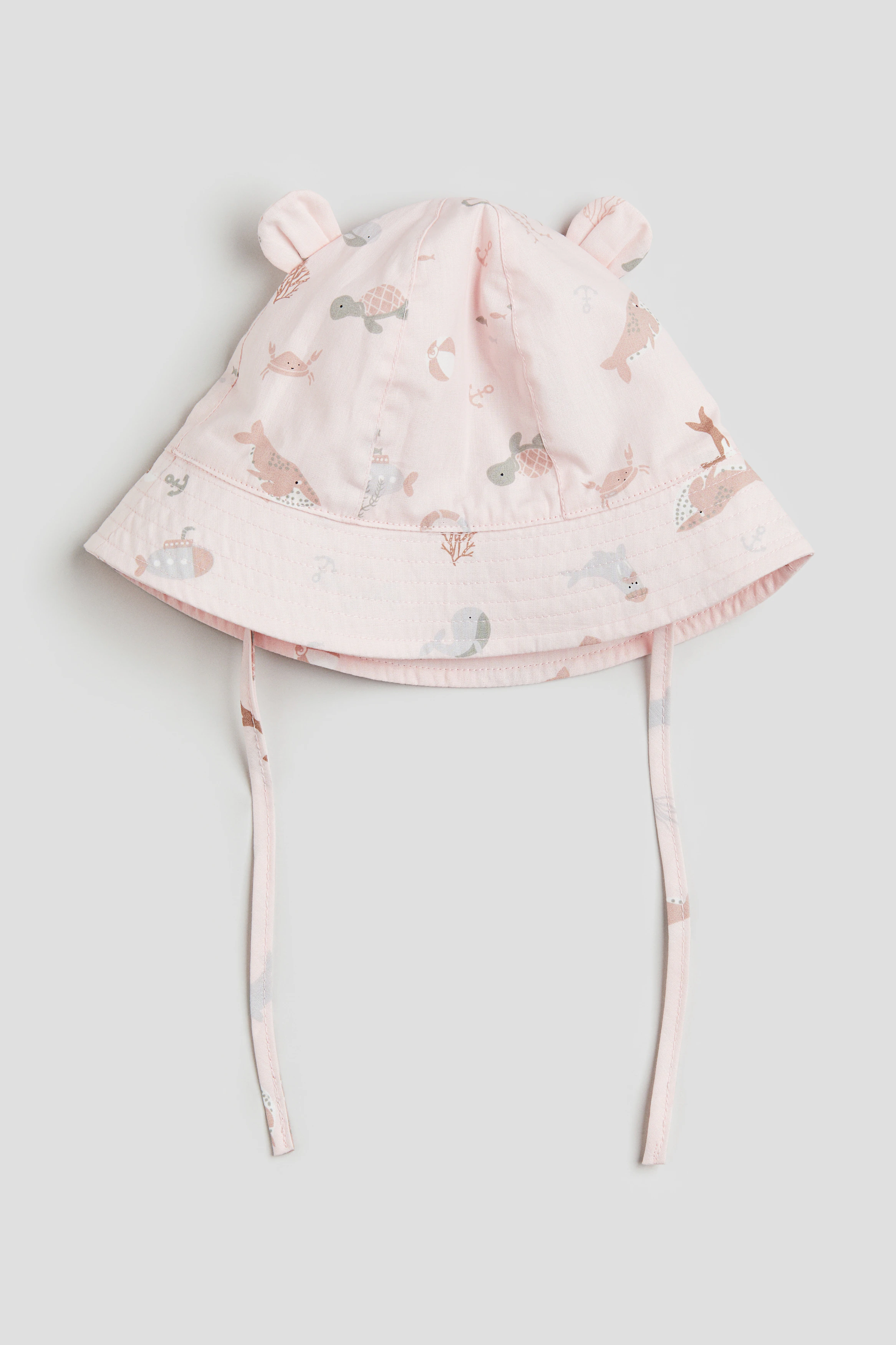 Ear-detail sun hat — Light pink/Turtles