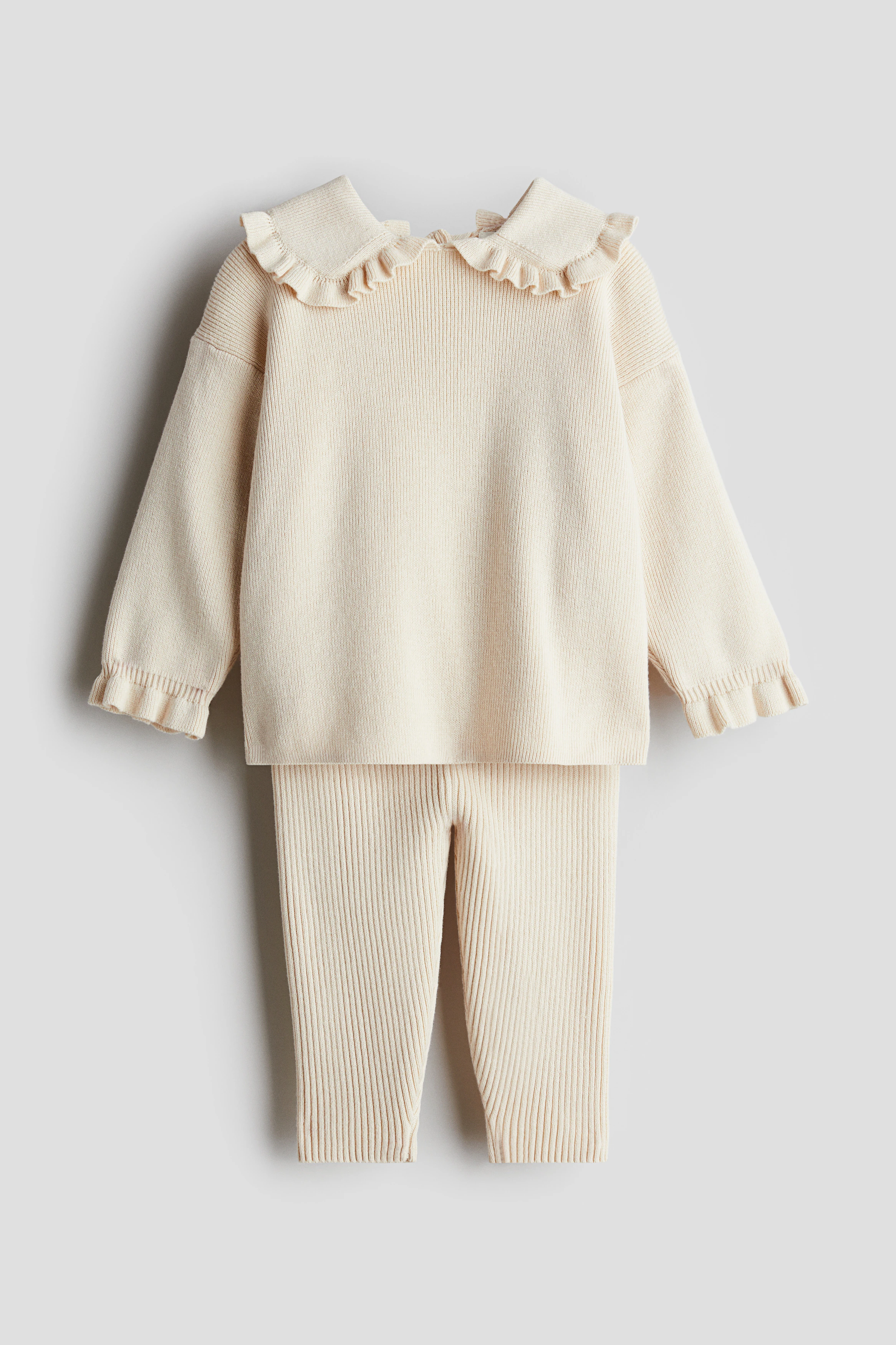 2-piece rib-knit cotton set — White