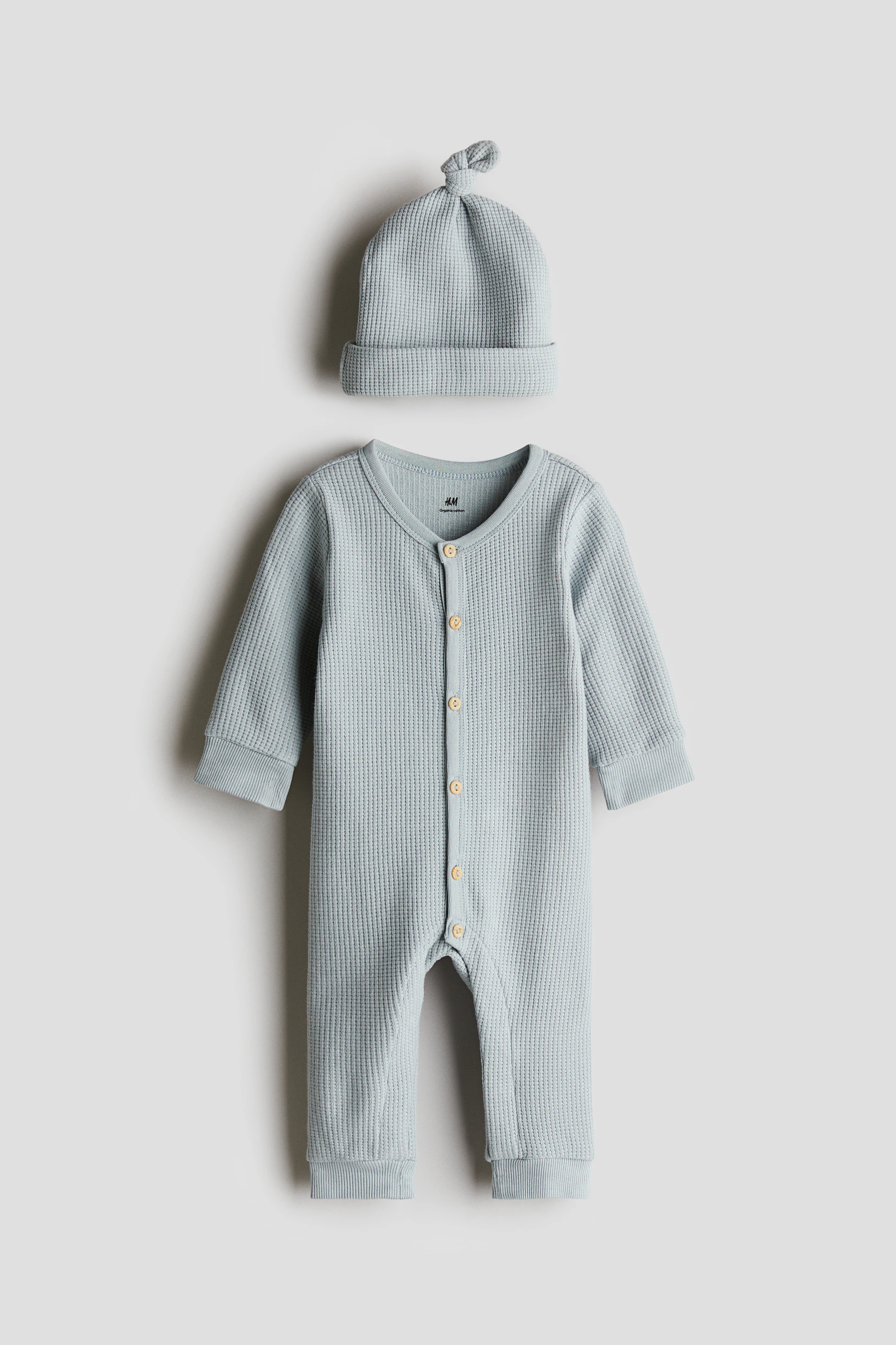 2-piece waffled cotton set — Light turquoise