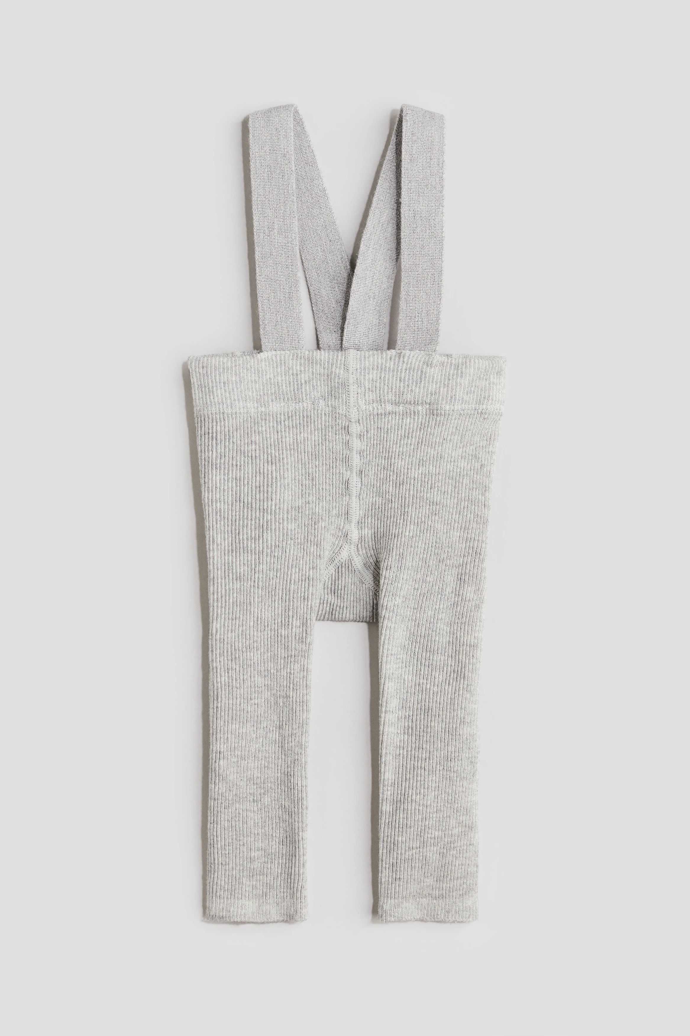 Rib-knit leggings with braces — Light grey marl