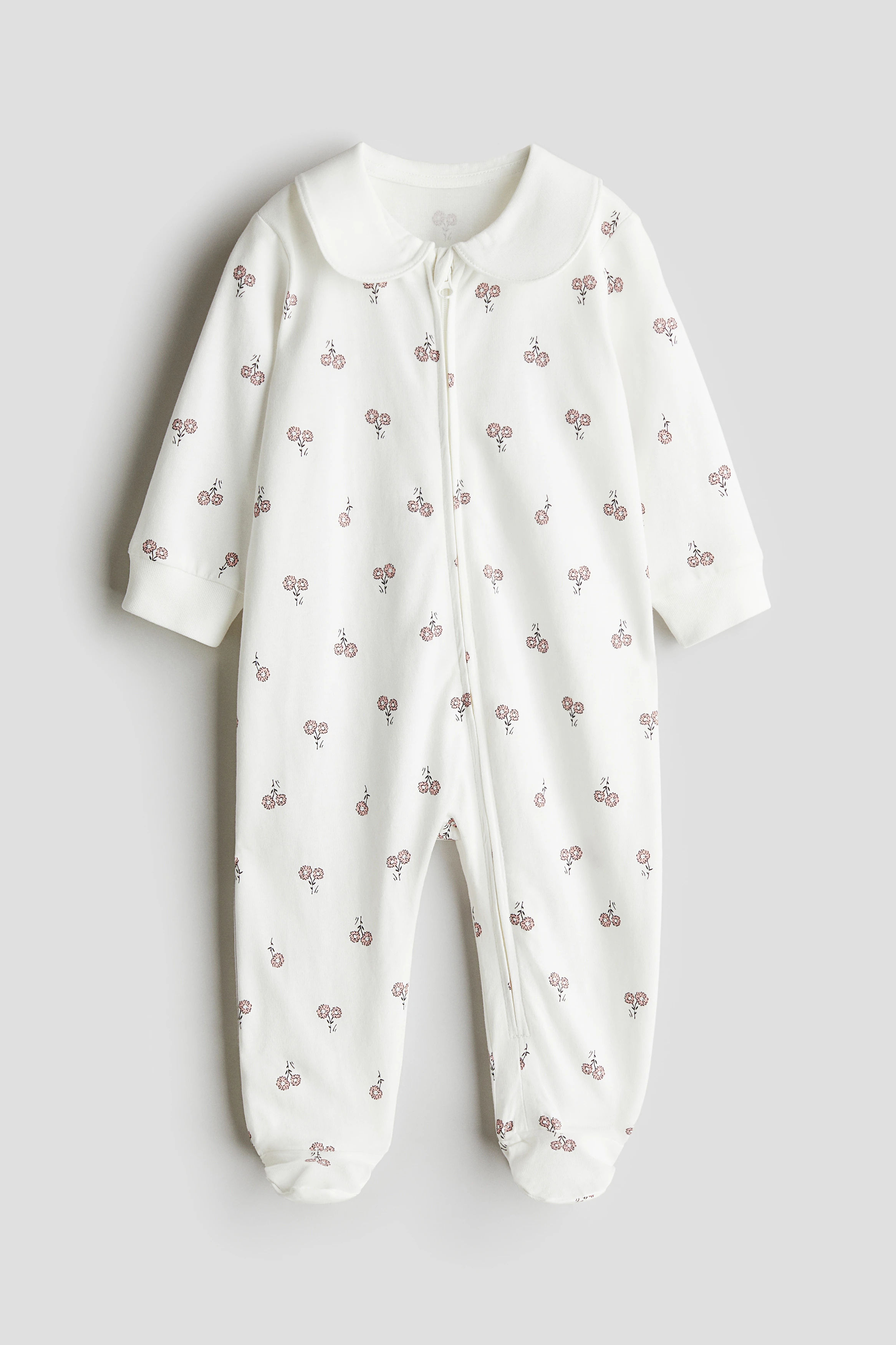 Collared zip-up sleepsuit — White/Floral