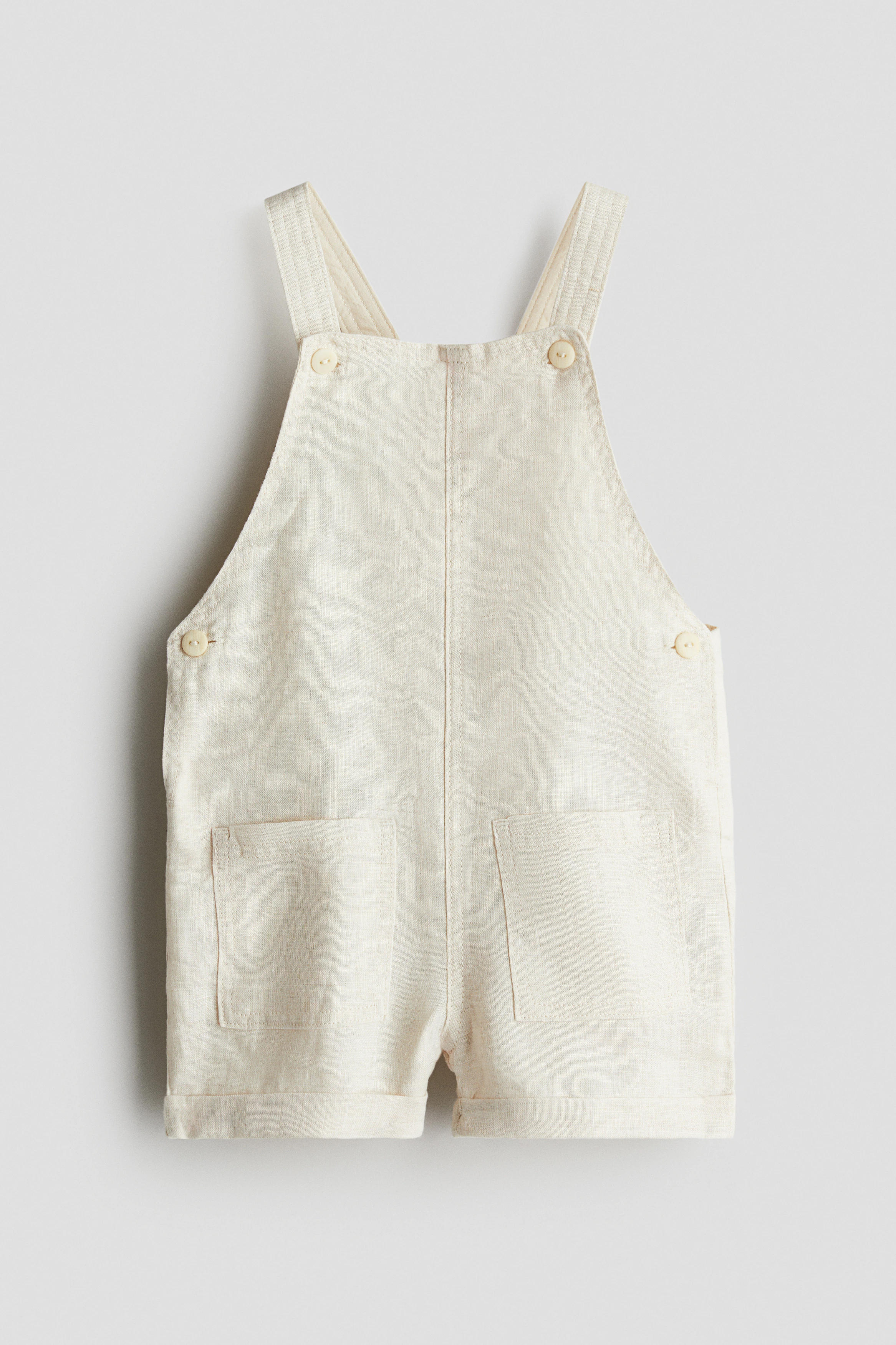 Linen dungaree shorts — Light beige