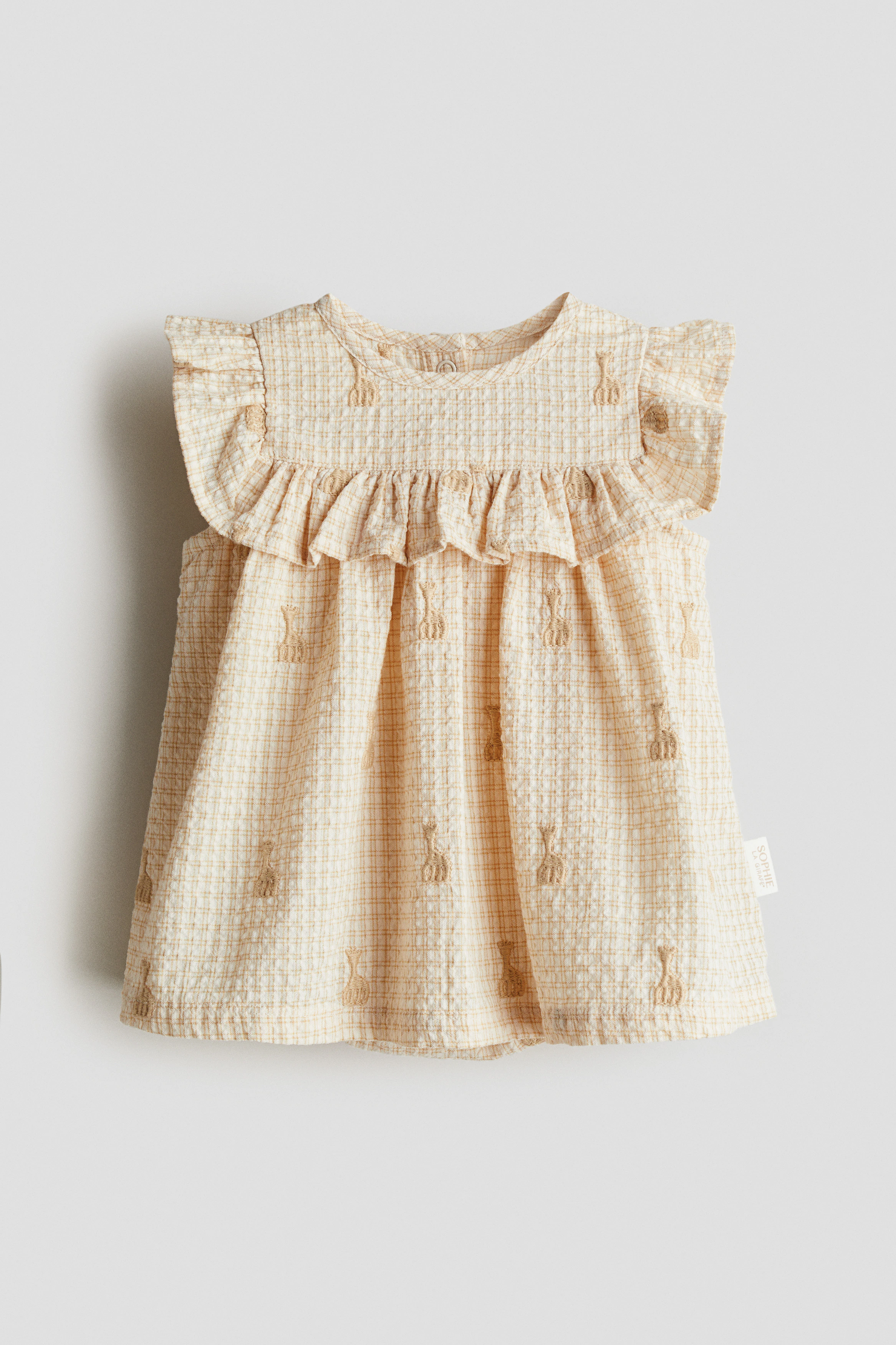 Embroidery-detail seersucker dress — Light beige