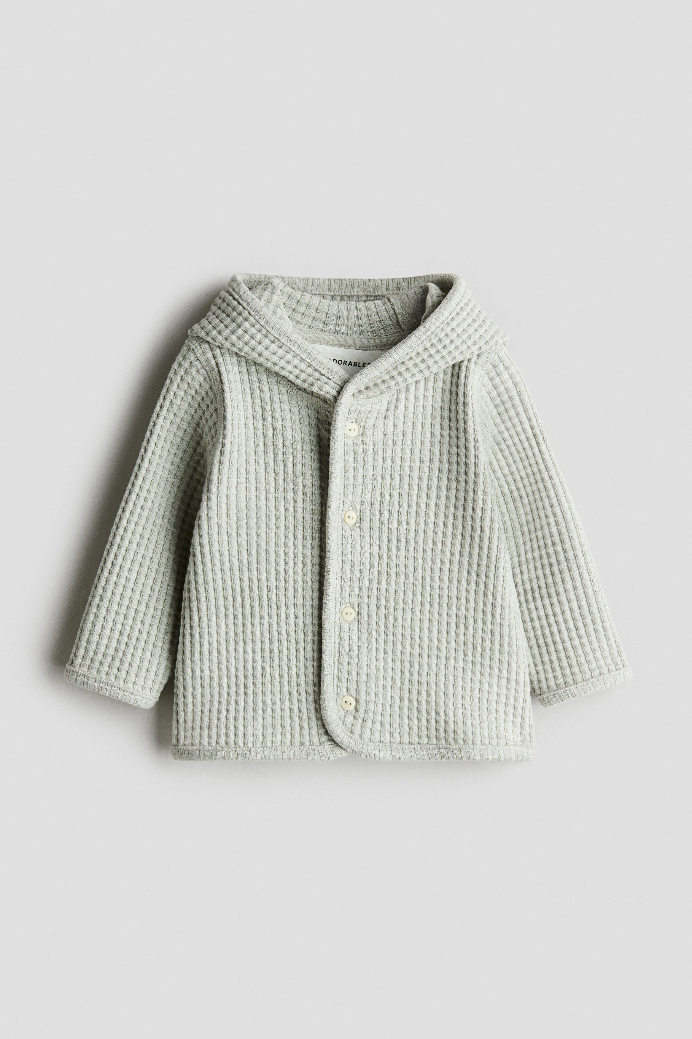 Waffled cotton cardigan — Light dusty green