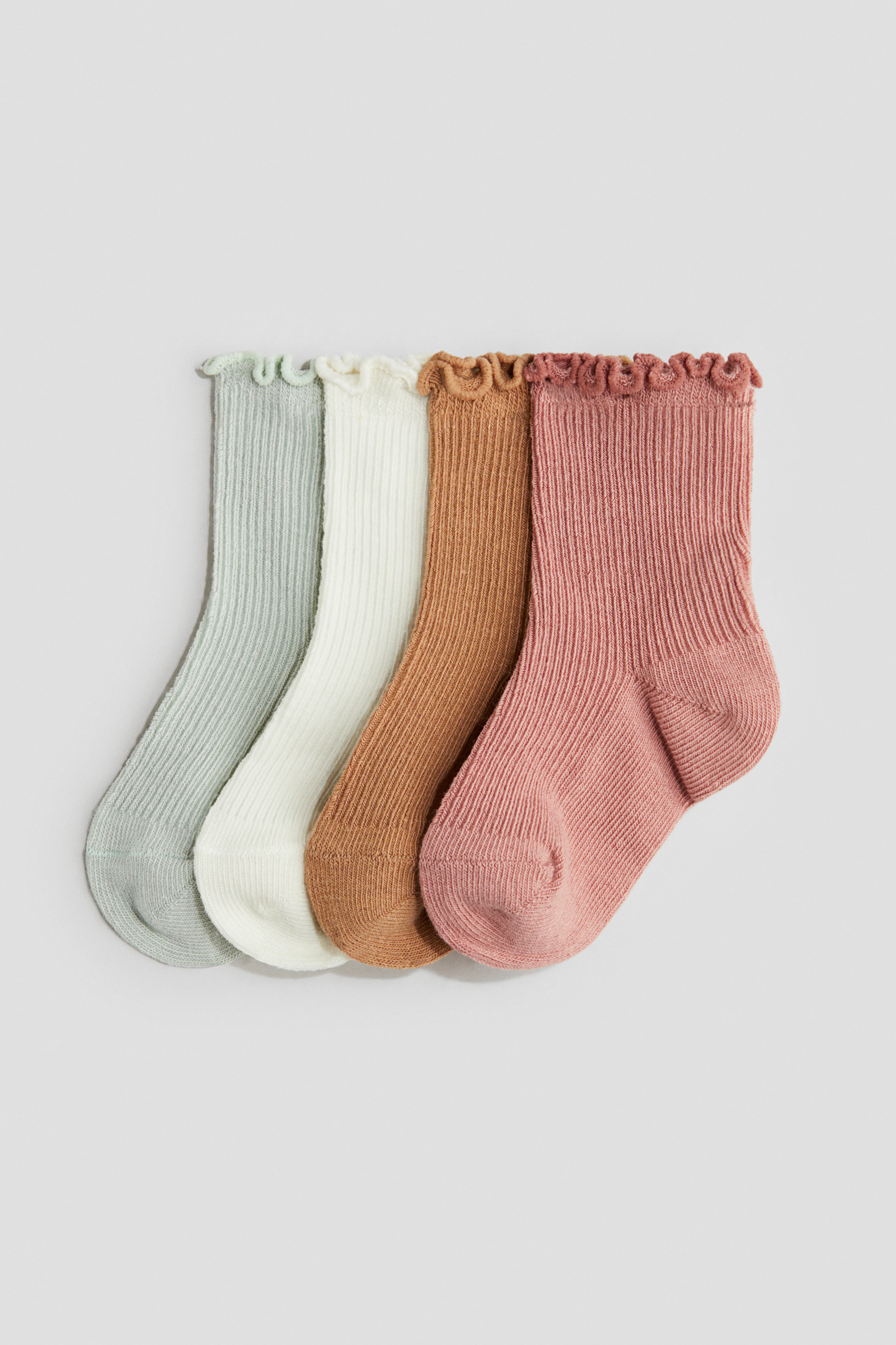 4-pack overlock-detail socks — Light dusty green/Dusty pink