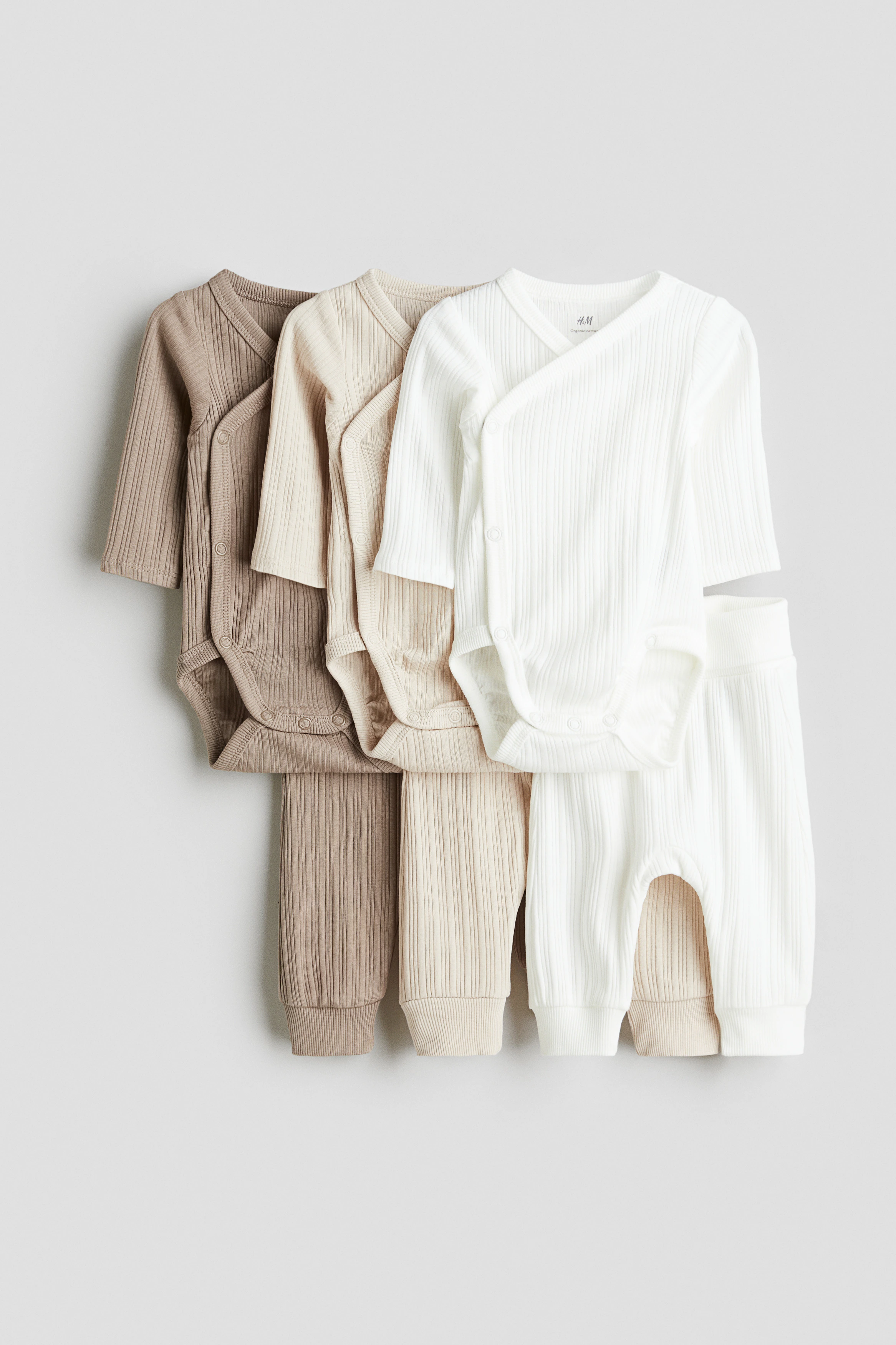 6-piece bodysuit and trousers set — Beige/White