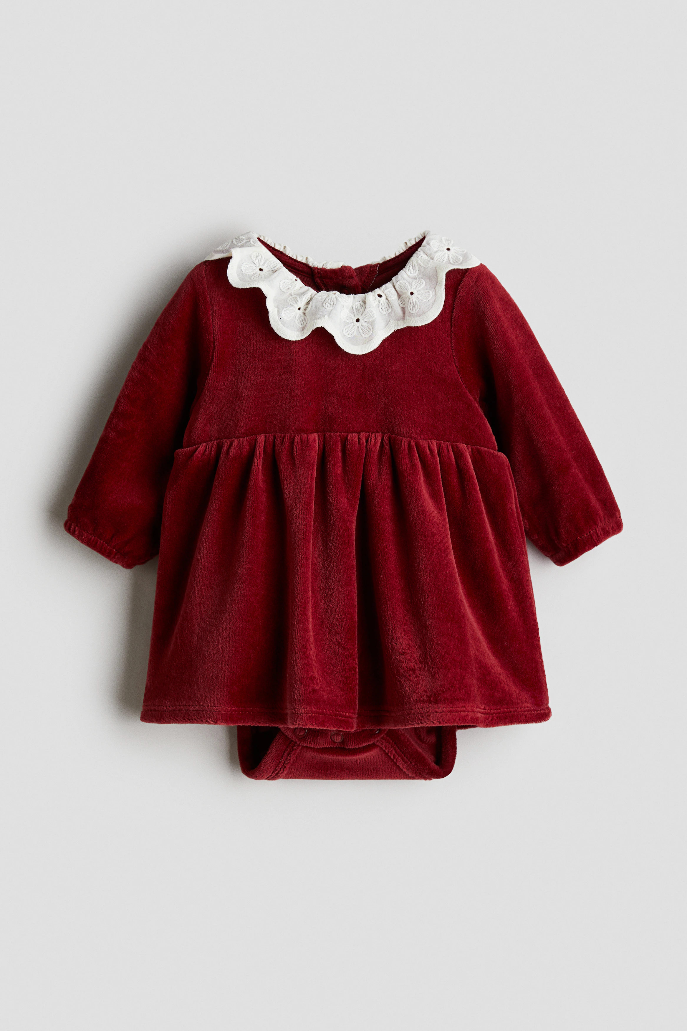 Cotton velour bodysuit dress — Red