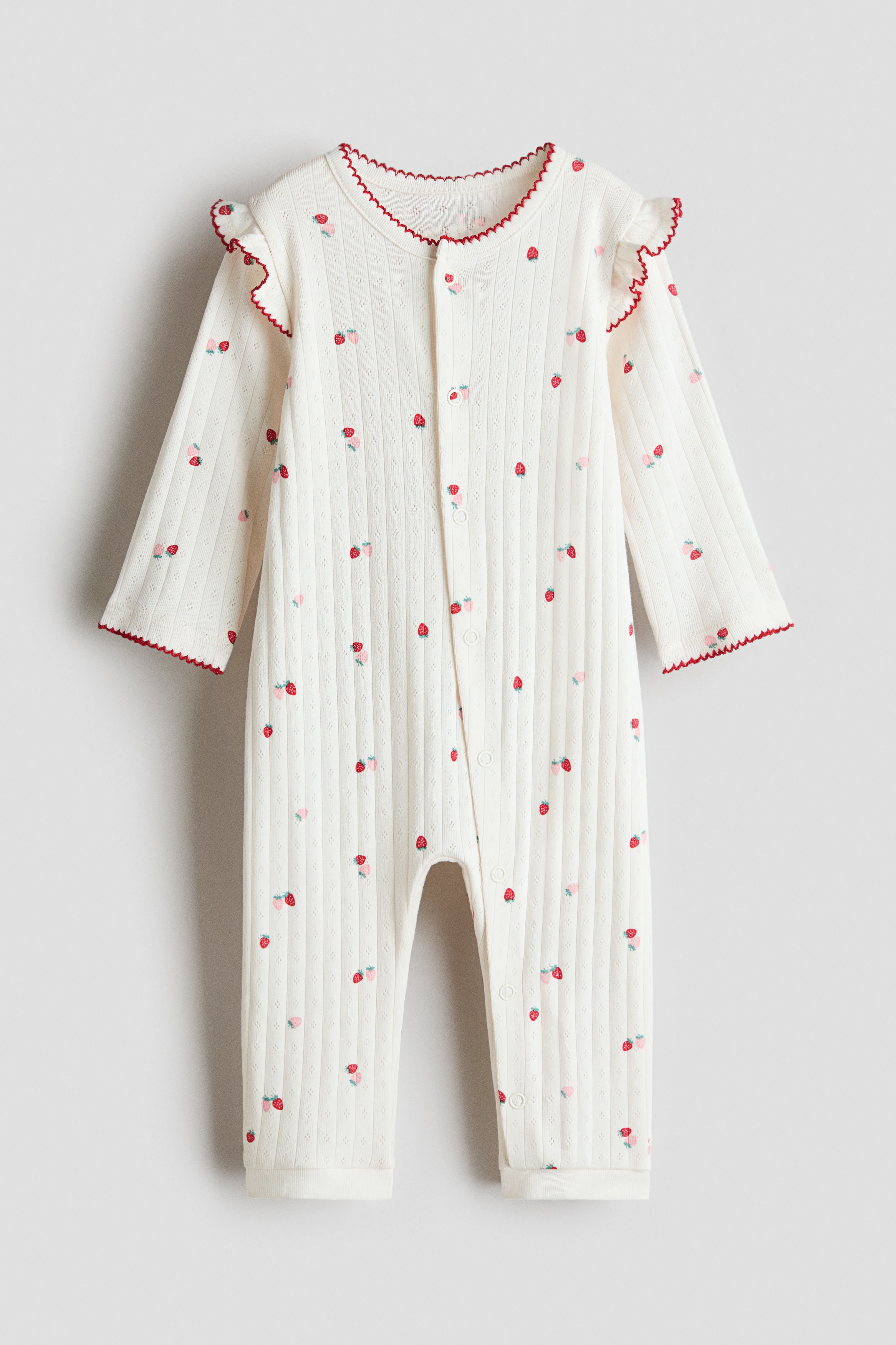 Cotton pointelle sleepsuit — Cream/Strawberries