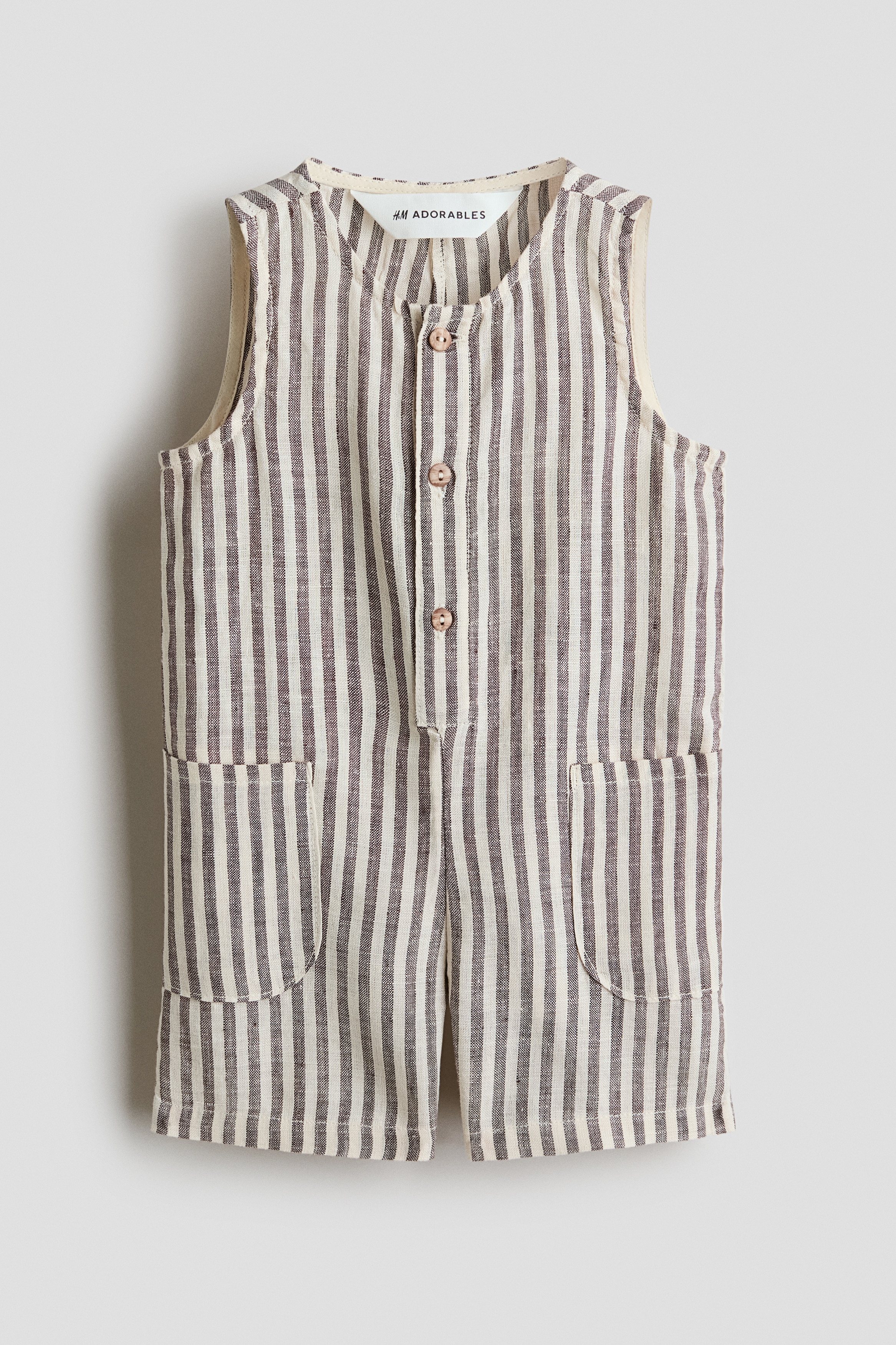 Linen romper suit — Brown/White striped
