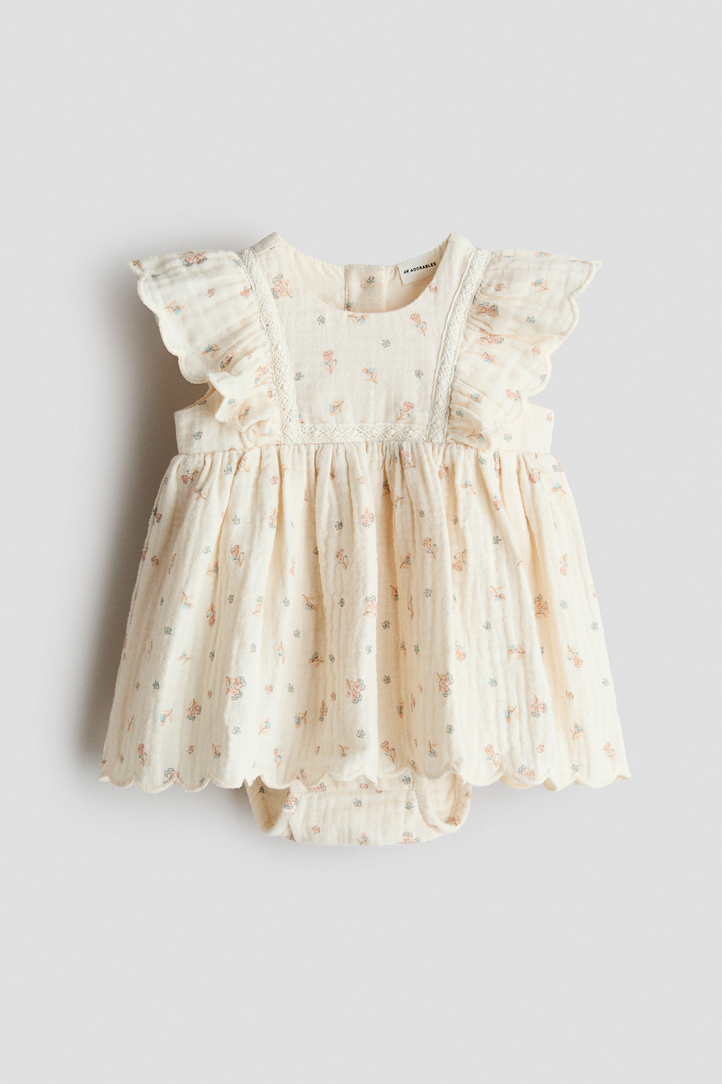 Cotton muslin bodysuit dress — Cream/Floral