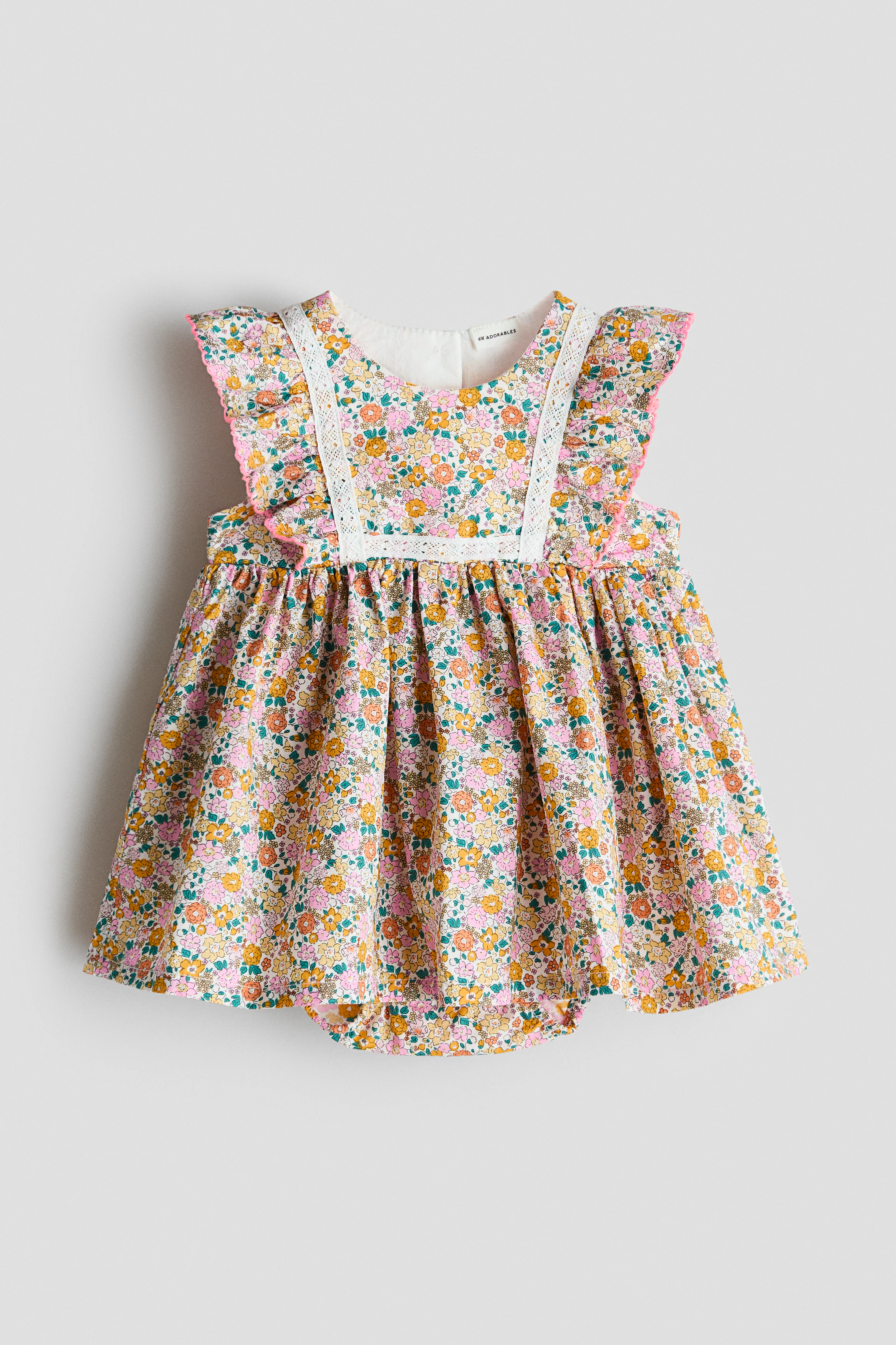 Cotton muslin bodysuit dress — Yellow/Floral