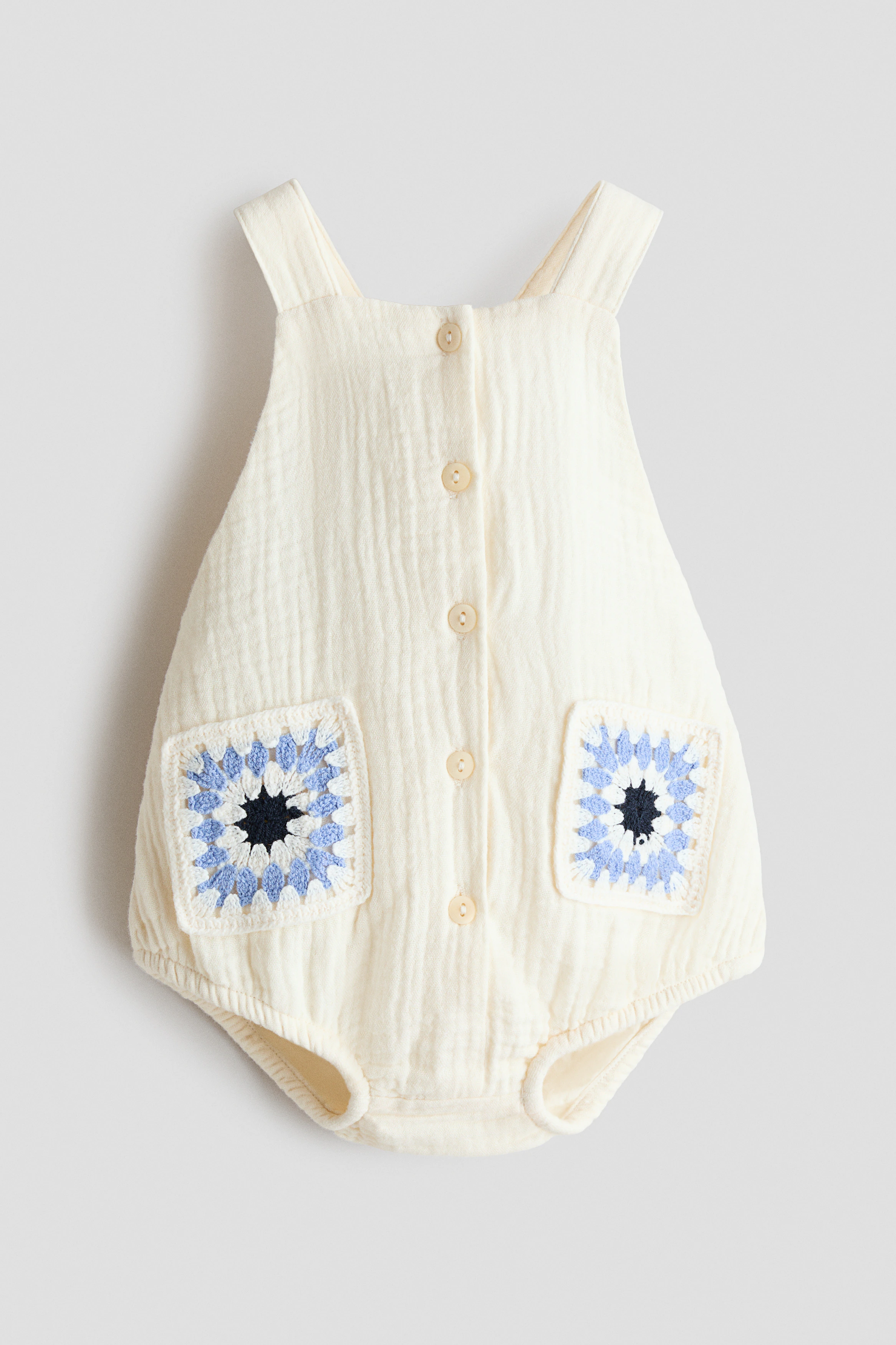 Cotton muslin romper suit — White