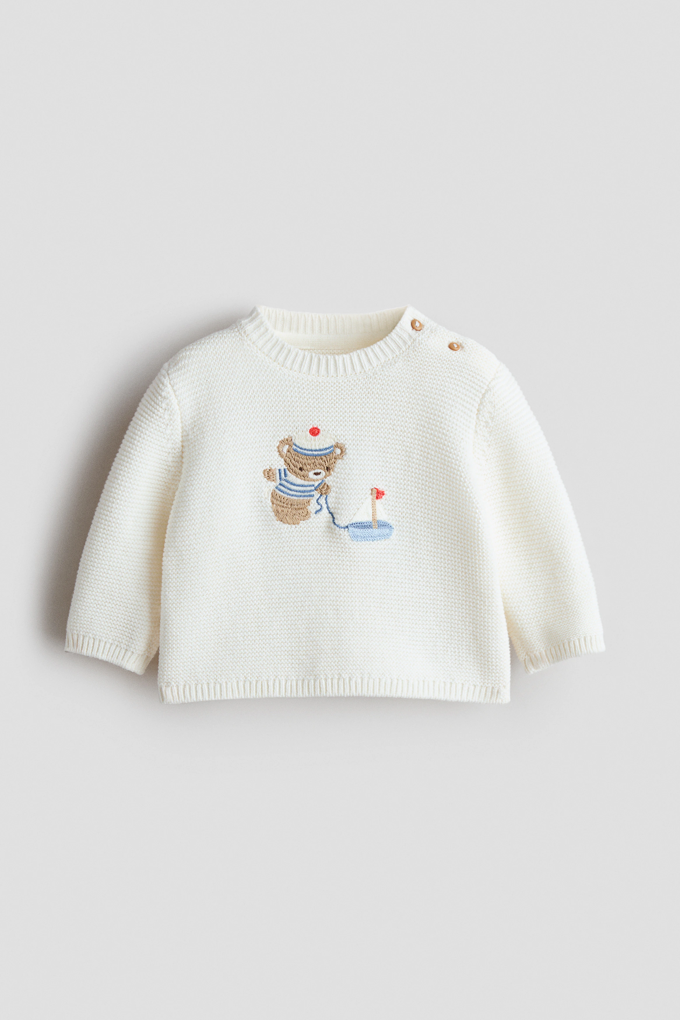 Embroidery-detail cotton jumper — White/Teddy Bear