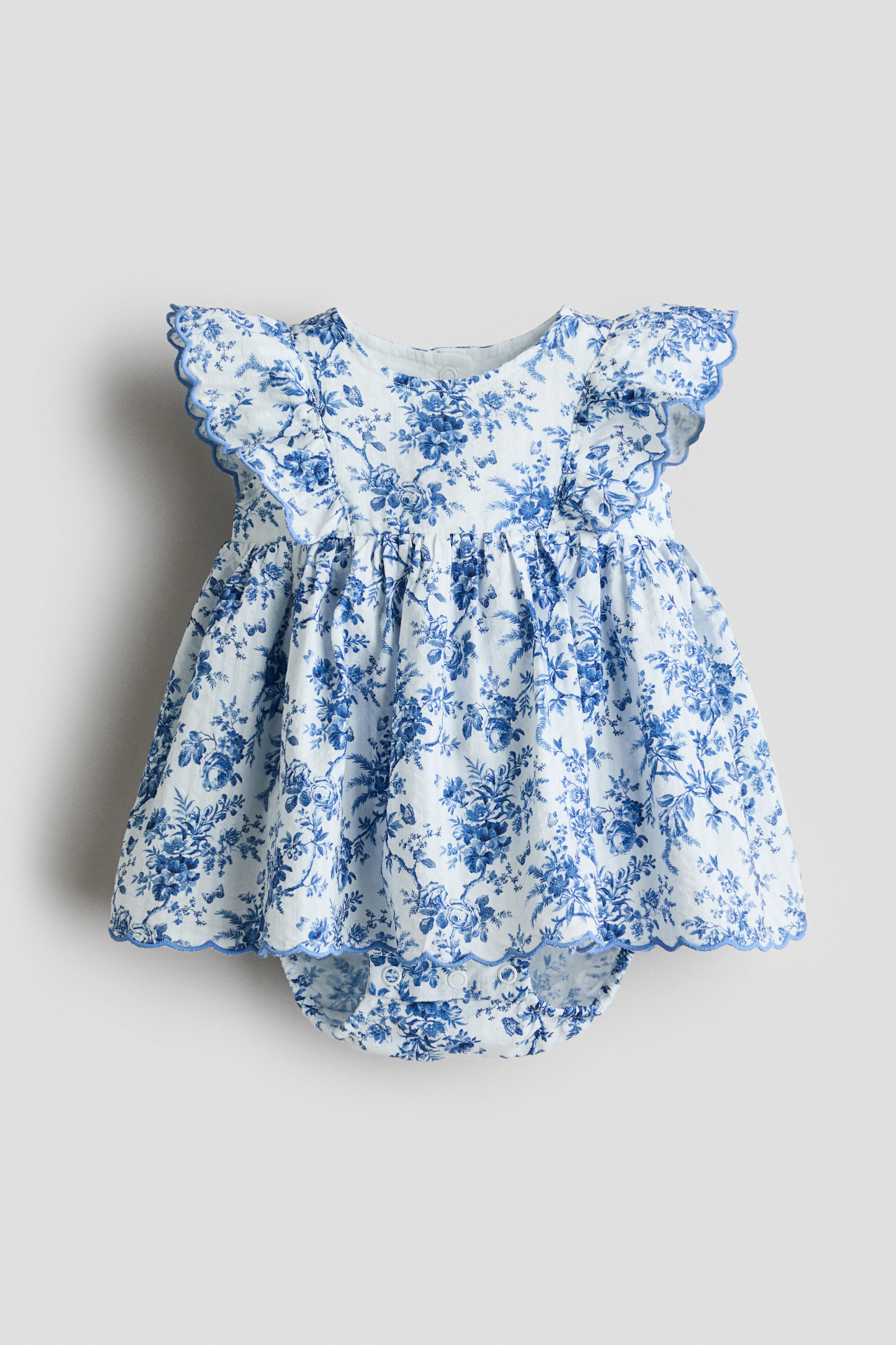 Floral-print cotton bodysuit dress — Blue/Floral