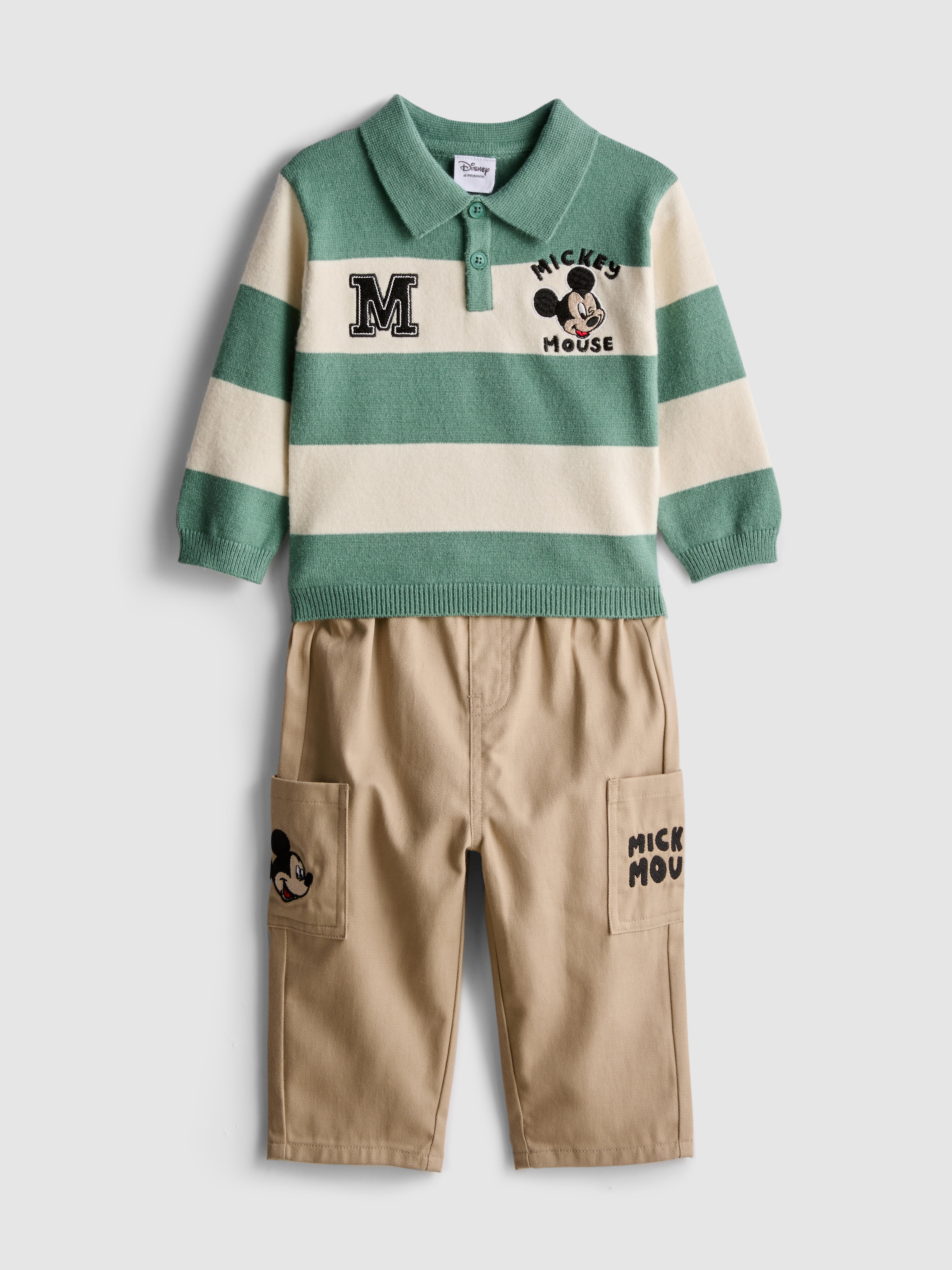 0-36mths | Disney’s Mickey Mouse Rugby Shirt and Cargo Trousers Set