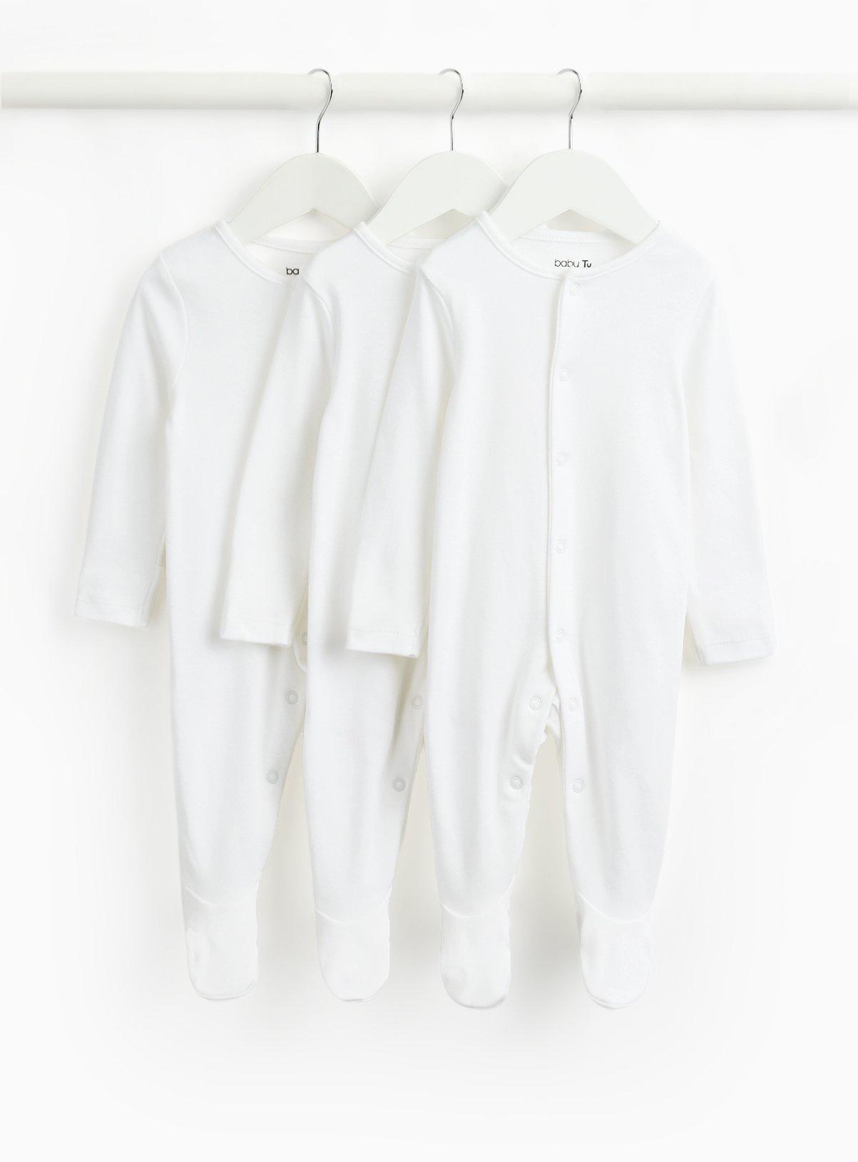 White Long Sleeve Sleepsuits 3 Pack