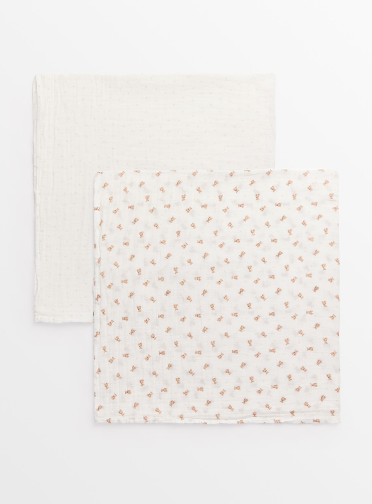 Bear & Polka Dot Print Large Muslin Squares 2 Pack — Cream