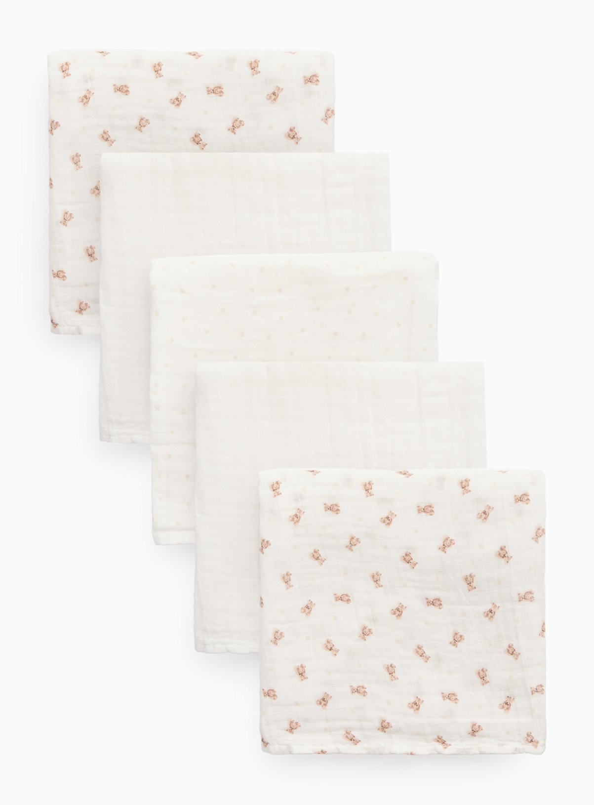 Cream Bear Print Muslin Squares 5 Pack