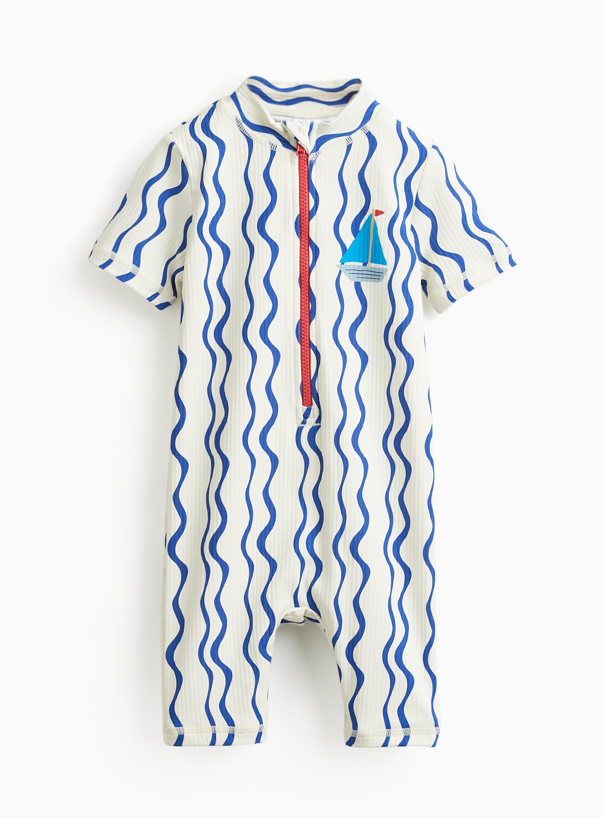 Blue Wavy Print Swim Suit