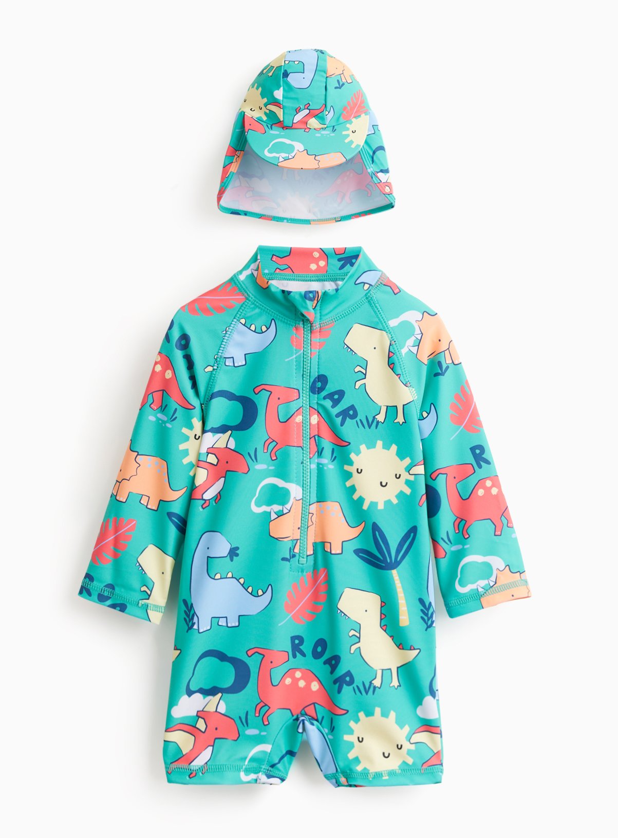 Dinosaur Print Swim Set with Keppi Hat — Green