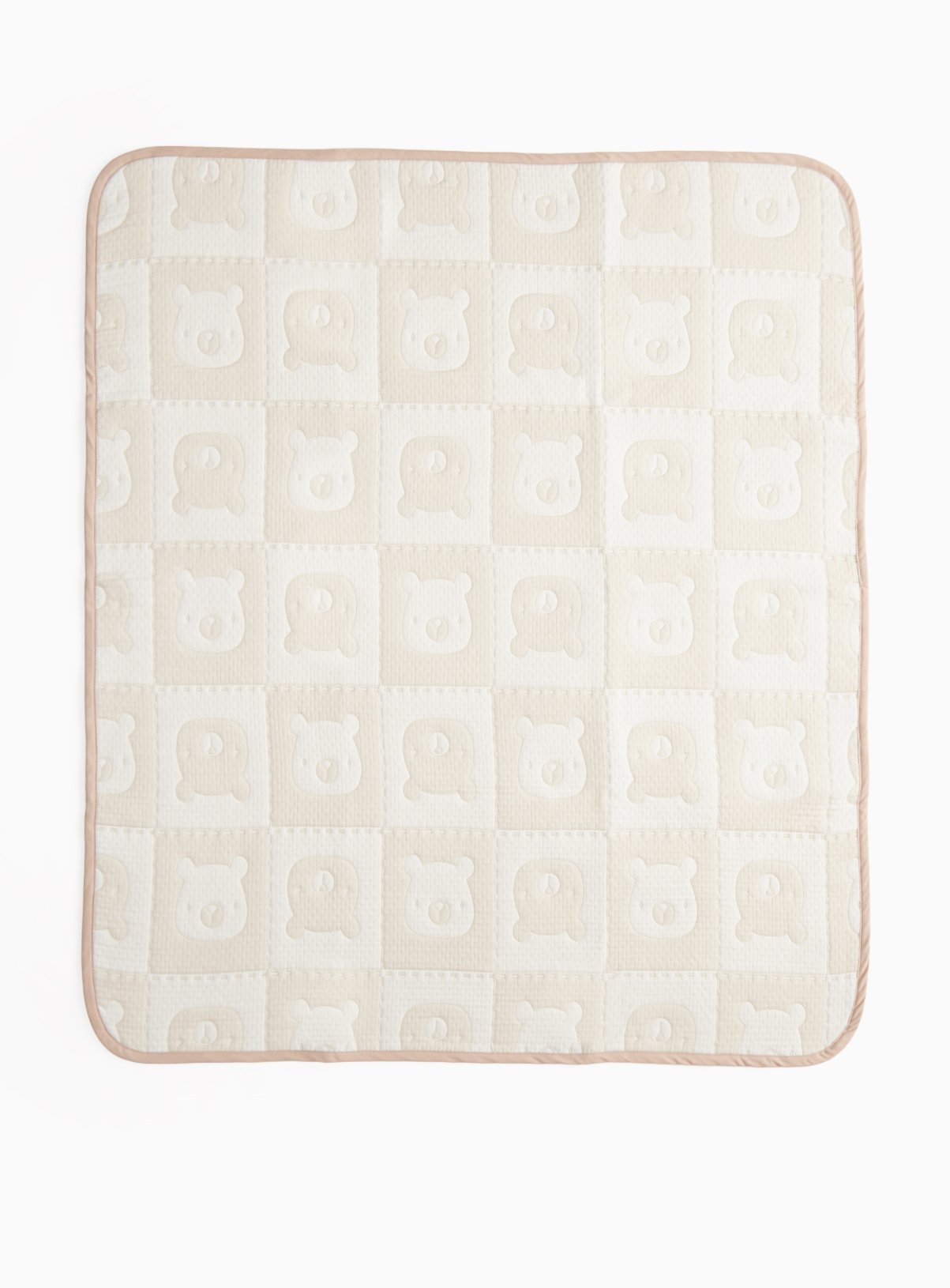 Beige Bear Checkerboard Print Blanket